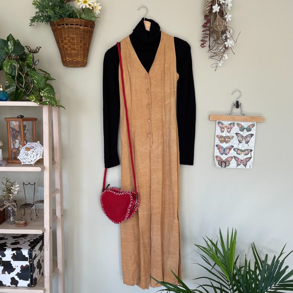 vintage beige rayon halter style jumpsuit